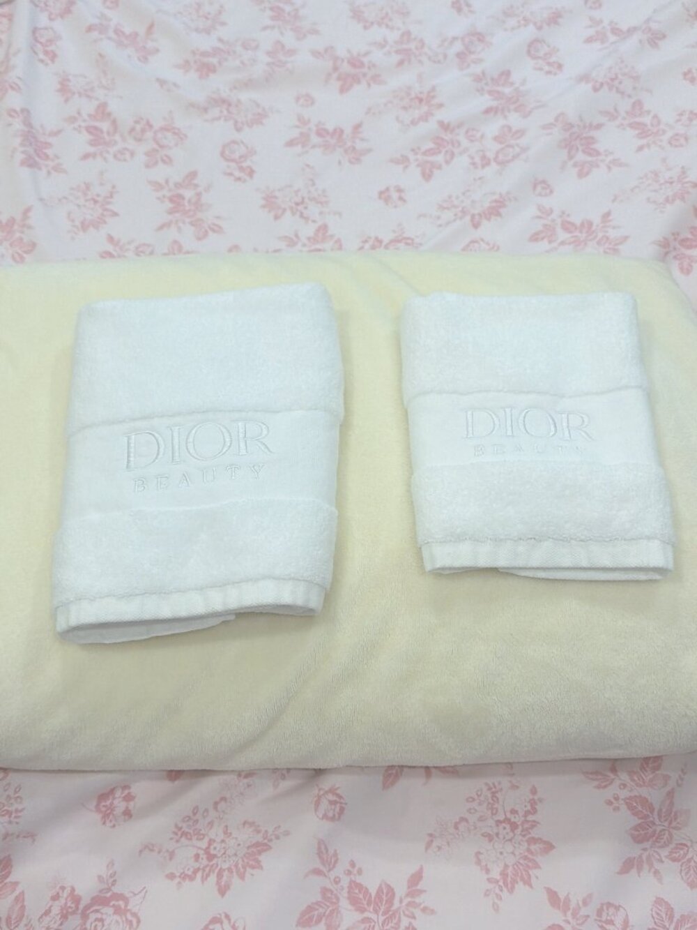 2 Dior Beauty White Hand Towel with embroidered "Dior Beauty" word -- White